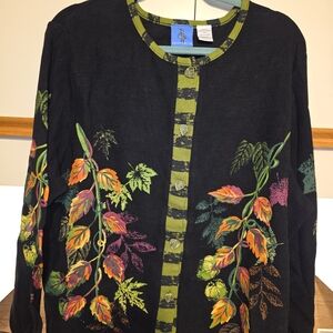 Sportelle Black and Green Leaf Pattern Cardigan